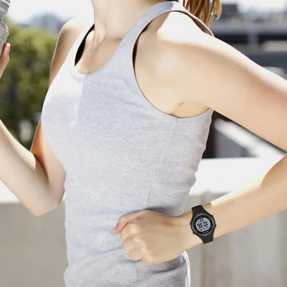 Unisex Black Silicone Digital Sports Water-Resistant Classic Alarm Stopwatch